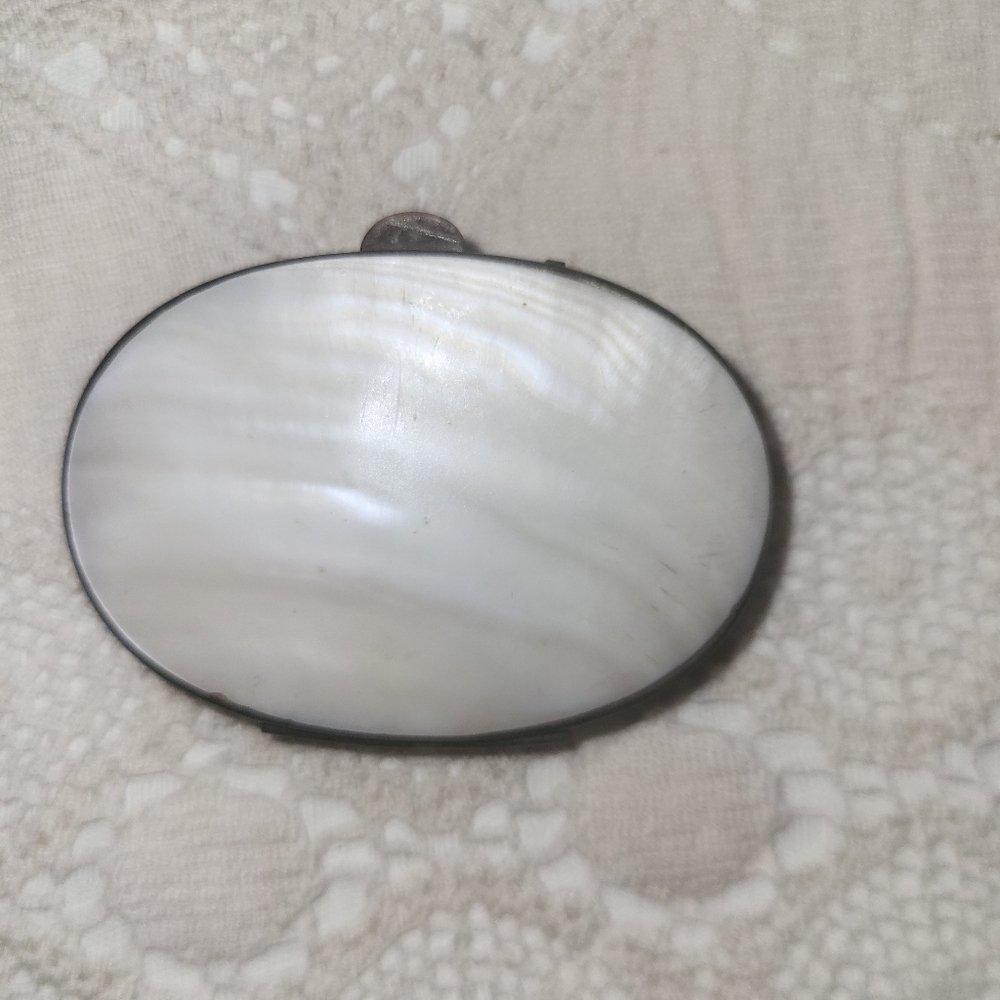 VINTAGE MOTHER of PEARL COIN PURSE w SILVER-TONE FRAME, ACCORDION INTerior